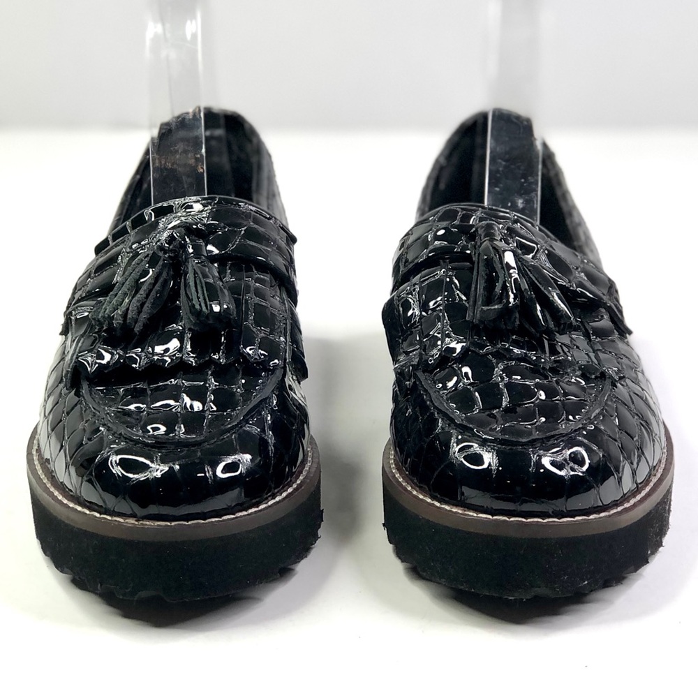ASOS vegan patent leather croc alligator print kiltie tassel loafer black 8 - Picture 6 of 11